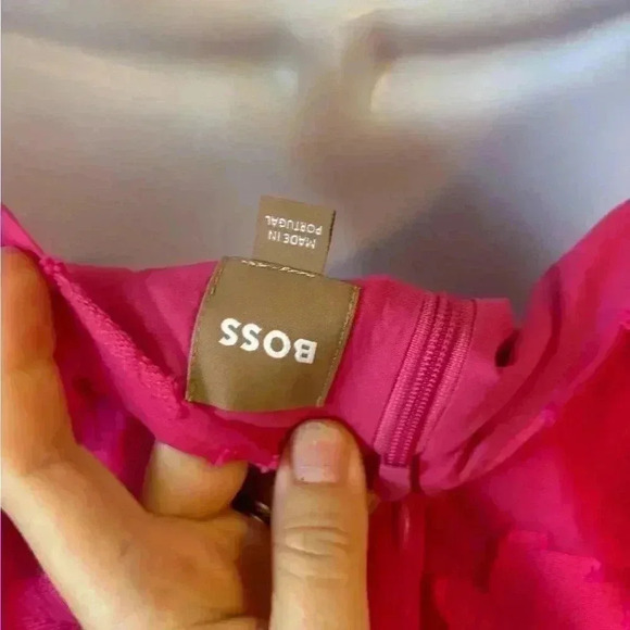 BOSS Hugo Boss DITEVA SLEEVELESS COTTON BLEND SHEATH DRESS IN FLAMINGO - Picture 4 of 8